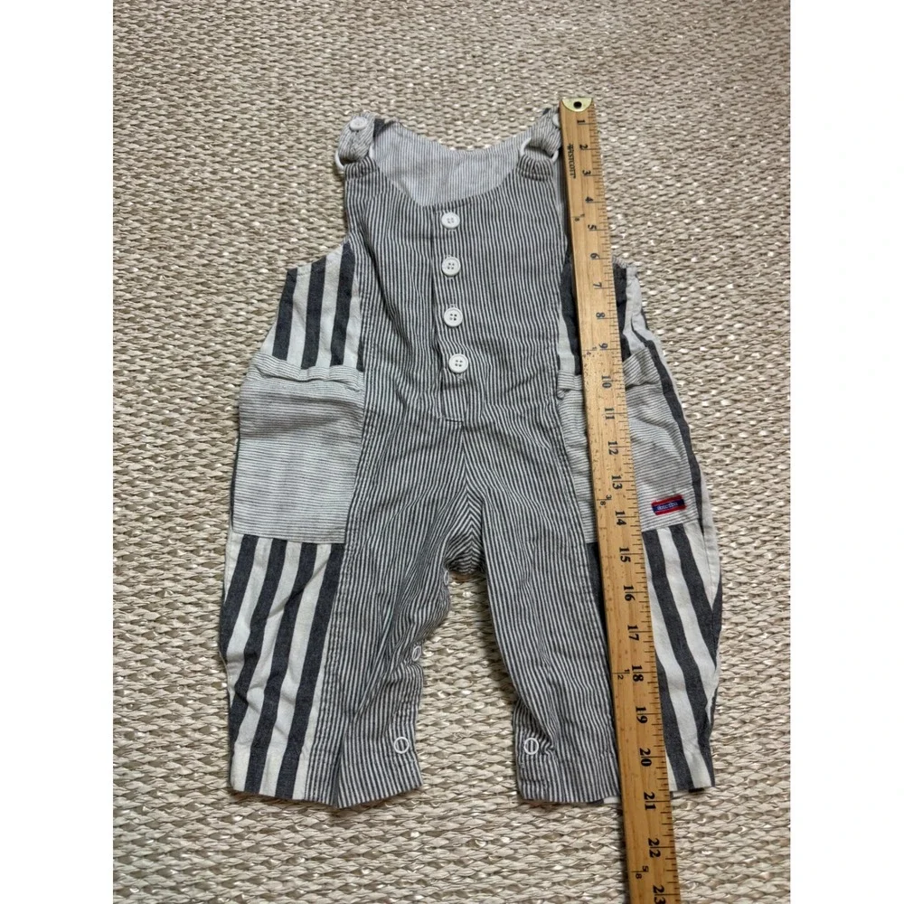 Absorba Vintage Baby Overalls Mixed Stripe Navy White 12 Months USA cottagecore